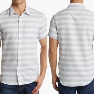 TravisMathew Time Horizon Stripe Short Sleeve Button-Up NWT